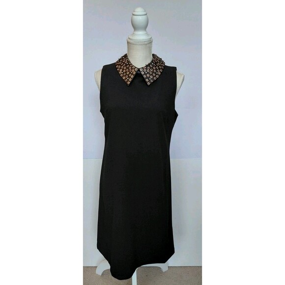 Betsey Johnson Black Sleeveless Lined A-Line Dress with Embellished Collar Sz 8 - Picture 2 of 11